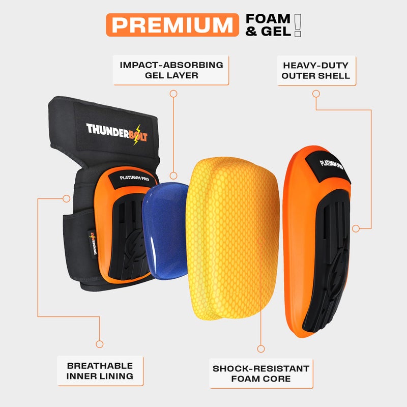 Thunderbolt Knee Pads for Men Construction Knee Pads for Work for Men and Women with Double Gel for Gardening Flooring Roofing Heavy Duty with Extra Thick Foam and Strong Adjustable Non-Slip Straps - Image 4